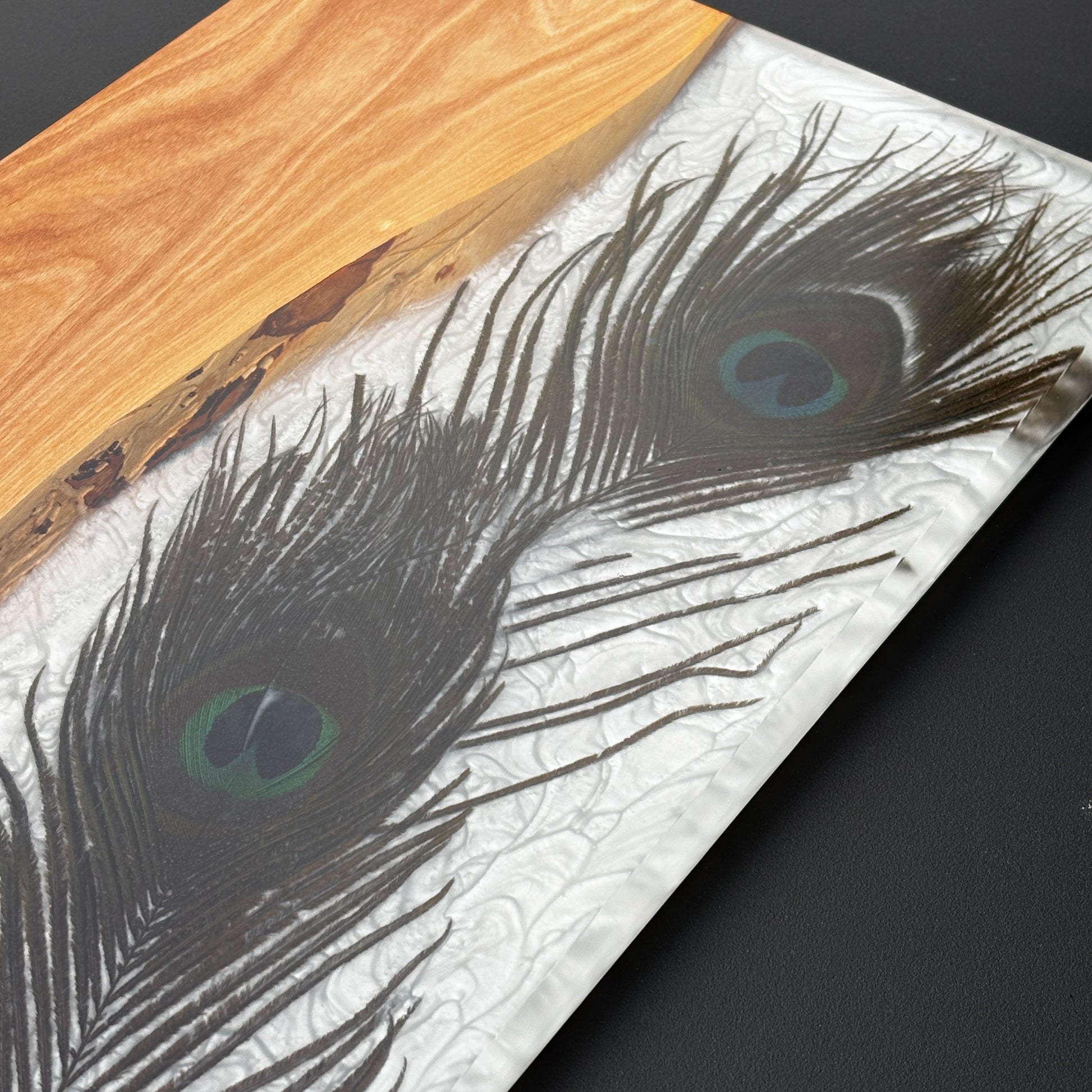 Olive Wood Elegance Serving Board with Peacock Feathers image 2